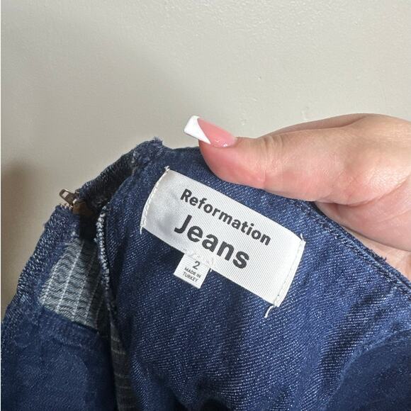 Reformation Zoie Denim Midi Dress Strapless Corset Fit Flare Blue Jean Dress 2 - Picture 3 of 6